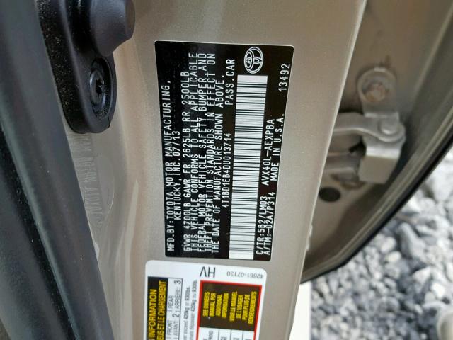 4T1BD1EB4DU013714 - 2013 TOYOTA AVALON HYB GOLD photo 10