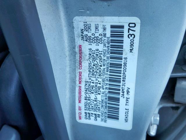 JA4MT31R82P009816 - 2002 MITSUBISHI MONTERO SP SILVER photo 10