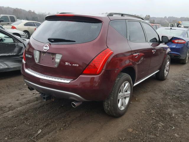 JN8AZ08W57W661022 - 2007 NISSAN MURANO SL MAROON photo 4