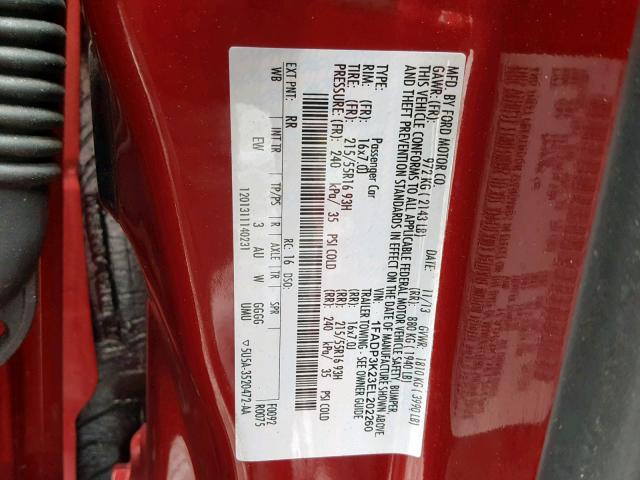 1FADP3K23EL202260 - 2014 FORD FOCUS SE RED photo 10