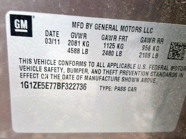 1G1ZE5E77BF322736 - 2011 CHEVROLET MALIBU LTZ ყავისფერი ფოტო 10