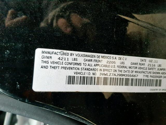 3VWLZ7AJ9BM355667 - 2011 VOLKSWAGEN JETTA SEL 黑色 照片 10