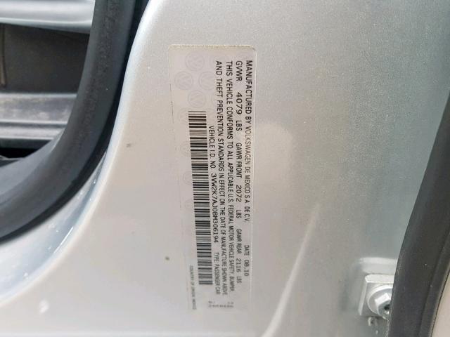 3VW2K7AJ0BM306194 - 2011 VOLKSWAGEN JETTA BASE Արծաթագույն լուսանկար 10