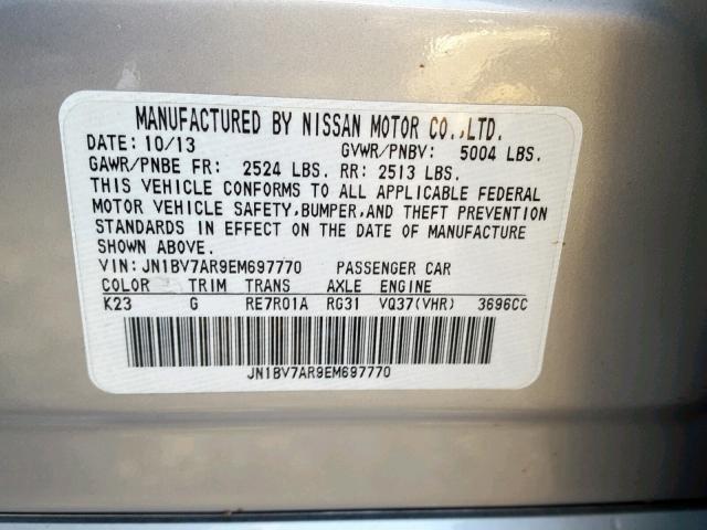 JN1BV7AR9EM697770 - 2014 INFINITI Q50 BASE SILVER photo 10