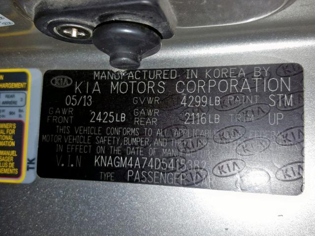 KNAGM4A74D5415382 - 2013 KIA OPTIMA LX SILVER photo 10