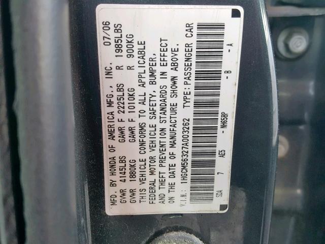 1HGCM56327A003262 - 2007 HONDA ACCORD SE GRAY photo 10