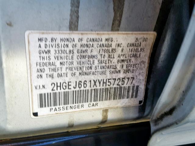 2HGEJ661XYH572577 - 2000 HONDA CIVIC BASE Gümüş foto 10