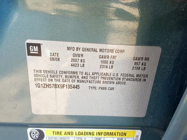 1G1ZH57BX9F135445 - 2009 CHEVROLET MALIBU 1LT 绿色 照片 10