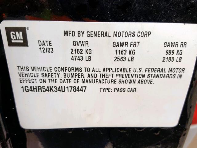 1G4HR54K34U178447 - 2004 BUICK LESABRE LI BLACK photo 10