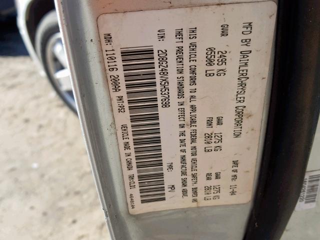 2D8GZ48VX5H537698 - 2005 DODGE MAGNUM SXT SILVER photo 10