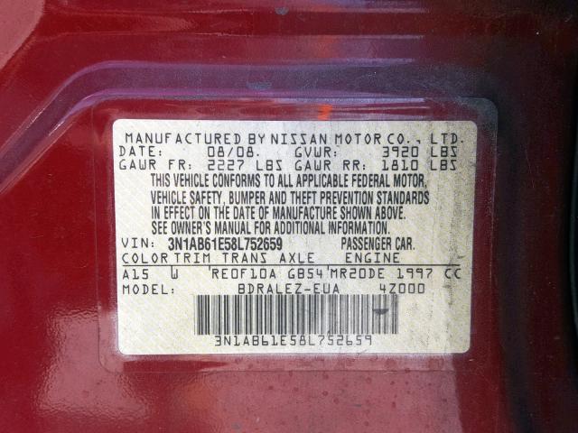 3N1AB61E58L752659 - 2008 NISSAN SENTRA 2.0 RED photo 10