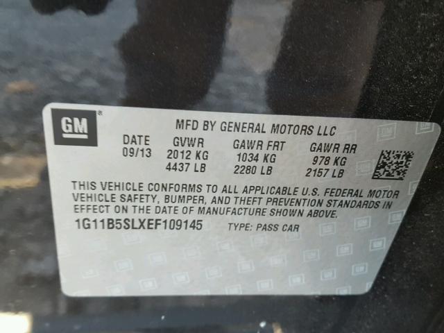 1G11B5SLXEF109145 - 2014 CHEVROLET MALIBU LS GRAY photo 10