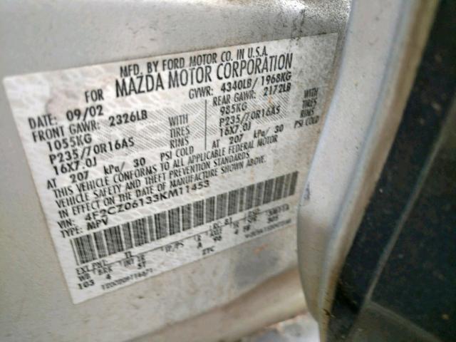 4F2CZ06133KM11453 - 2003 MAZDA TRIBUTE ES 灰色 照片 10