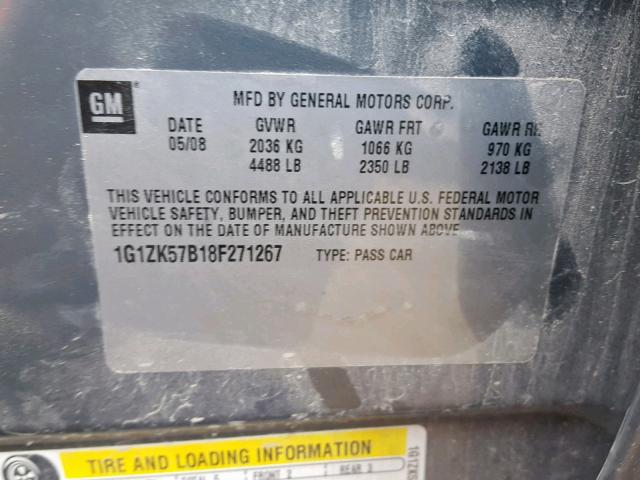 1G1ZK57B18F271267 - 2008 CHEVROLET MALIBU LTZ გრაფიტი ფოტო 10