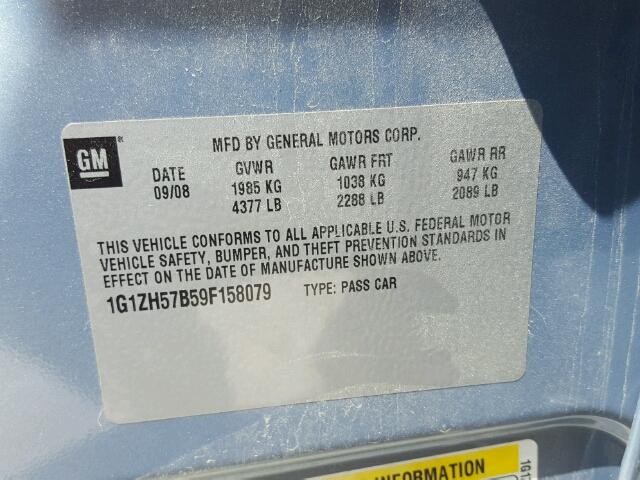 1G1ZH57B59F158079 - 2009 CHEVROLET MALIBU 1LT BLUE photo 10