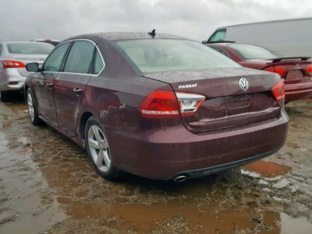 1VWBP7A39DC104655 - 2013 VOLKSWAGEN PASSAT SE BURGUNDY photo 3