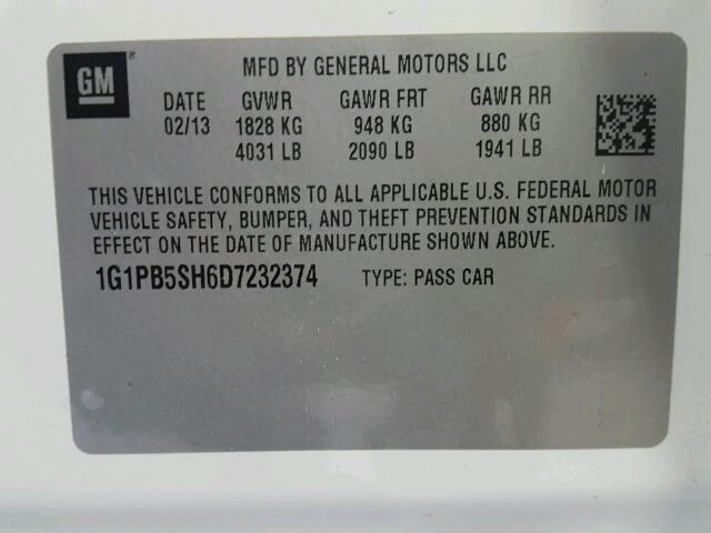 1G1PB5SH6D7232374 - 2013 CHEVROLET CRUZE LS 白色 照片 10