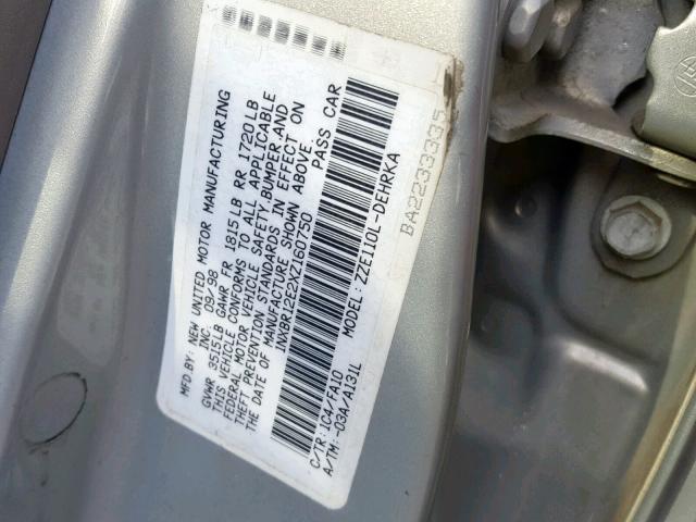 1NXBR12E2XZ160750 - 1999 TOYOTA COROLLA VE SILVER photo 10