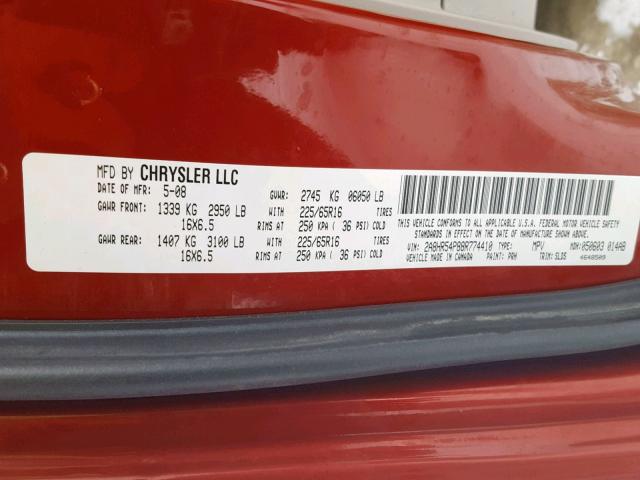 2A8HR54P88R774410 - 2008 CHRYSLER TOWN & COU RED photo 10