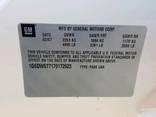 1G6DW677170172623 - 2007 CADILLAC STS WHITE photo 10