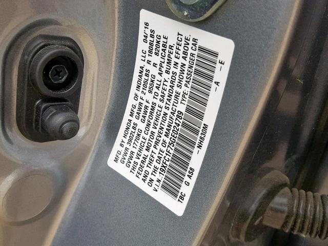 19XFC1F75GE024789 - 2016 HONDA CIVIC EXL SILVER photo 10