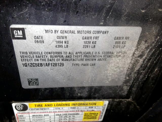 1G1ZC5EB1AF128129 - 2010 CHEVROLET MALIBU 1LT BLACK photo 10