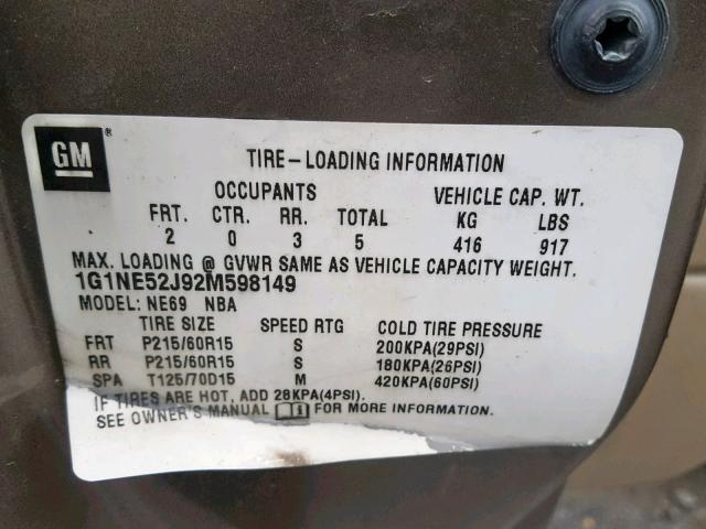 1G1NE52J92M598149 - 2002 CHEVROLET MALIBU LS 棕色 照片 10