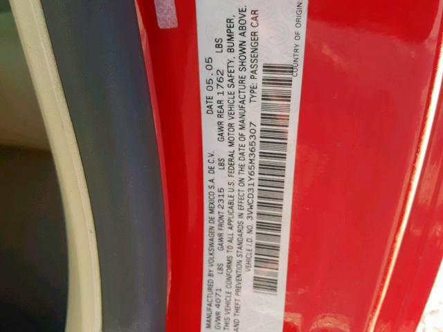 3VWCD31Y65M365307 - 2005 VOLKSWAGEN NEW BEETLE 红色 照片 10