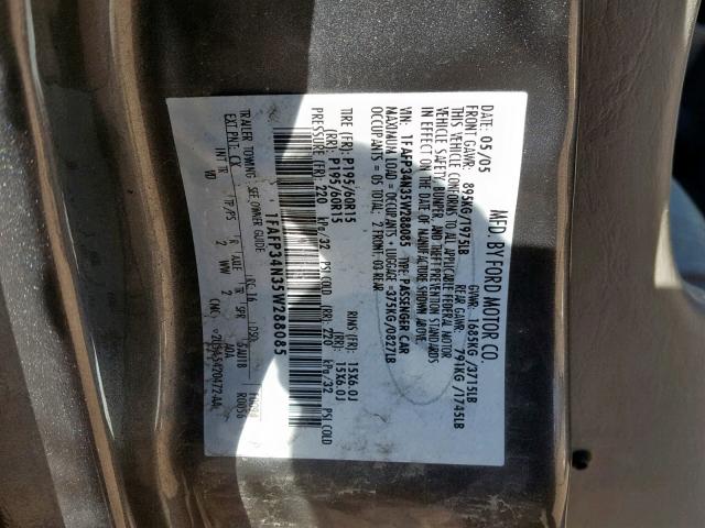 1FAFP34N35W288085 - 2005 FORD FOCUS ZX4 GRAY photo 10