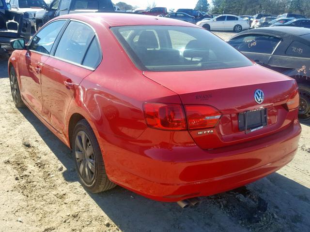 3VW2K7AJ5CM395813 - 2012 VOLKSWAGEN JETTA BASE RED photo 3