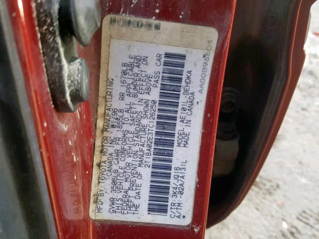 2T1BA02E3TC126250 - 1996 TOYOTA COROLLA 红色 照片 10