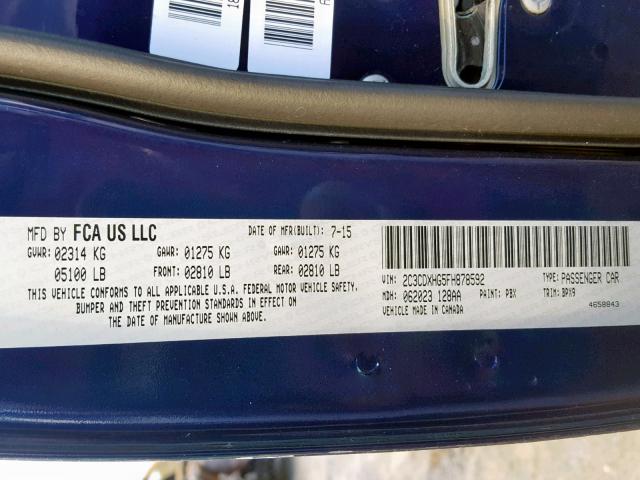 2C3CDXHG5FH878592 - 2015 DODGE CHARGER SX BLUE photo 10