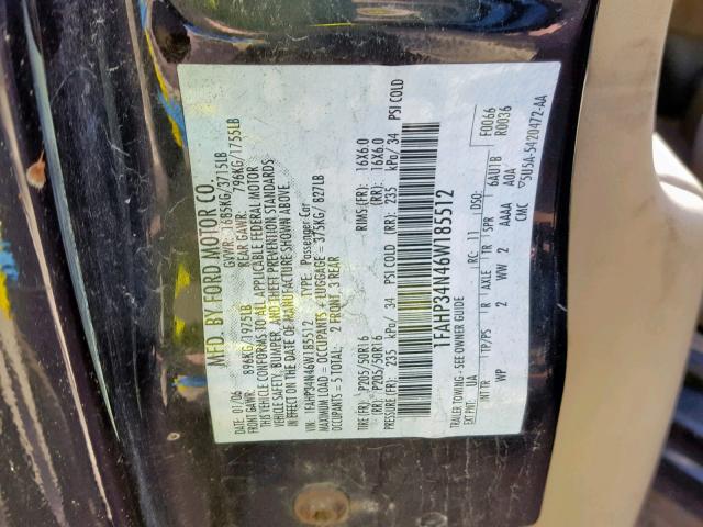 1FAHP34N46W185512 - 2006 FORD FOCUS ZX4 BLACK photo 10