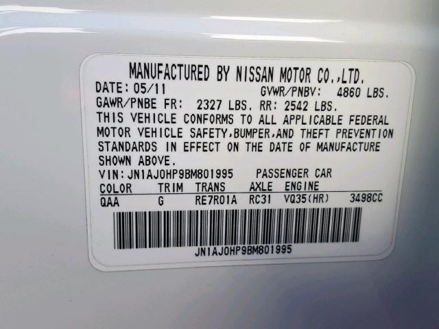 JN1AJ0HP9BM801995 - 2011 INFINITI EX35 BASE WHITE photo 10