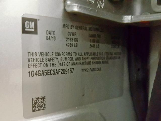 1G4GA5EC5AF259167 - 2010 BUICK LACROSSE C SILVER photo 10