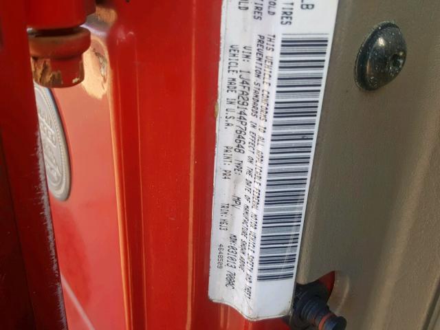 1J4FA29144P764648 - 2004 JEEP WRANGLER / RED photo 10