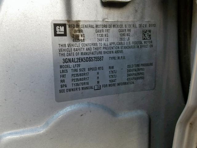 3GNAL2EK5DS575587 - 2013 CHEVROLET CAPTIVA LS ვერცხლისფერი ფოტო 10