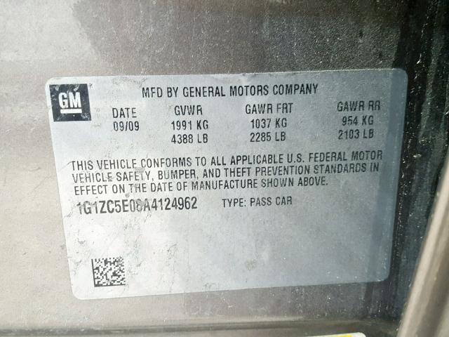 1G1ZC5E08A4124962 - 2010 CHEVROLET MALIBU 1LT GRAY photo 10