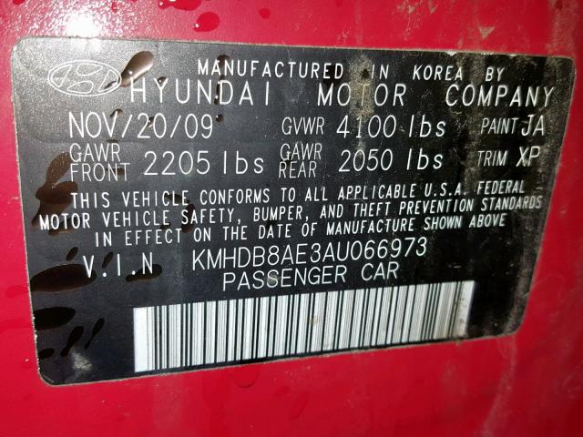 KMHDB8AE3AU066973 - 2010 HYUNDAI ELANTRA TO RED photo 10