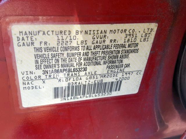 3N1AB6AP6BL653230 - 2011 NISSAN SENTRA 2.0 RED photo 10