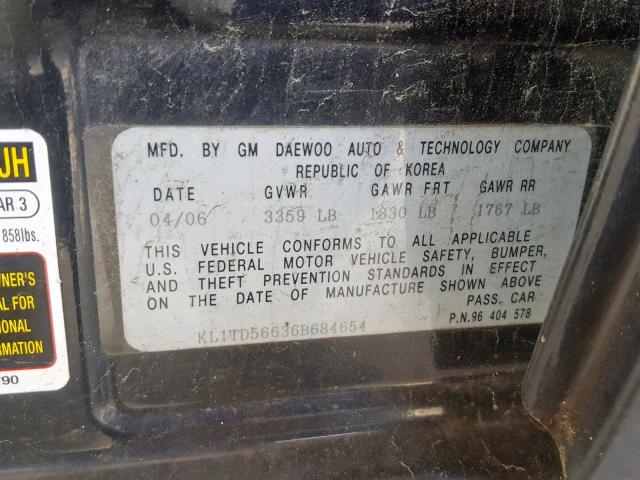 KL1TD56636B684654 - 2006 CHEVROLET AVEO BASE Qara foto 10