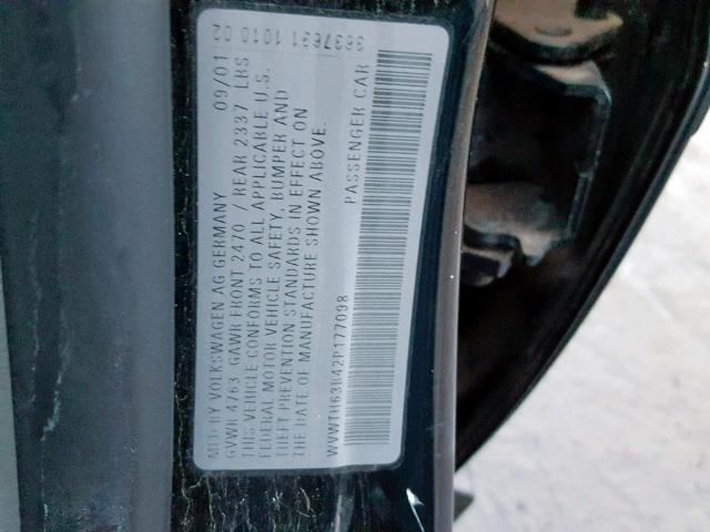 WVWTH63B42P177098 - 2002 VOLKSWAGEN PASSAT GLX 黑色 照片 10