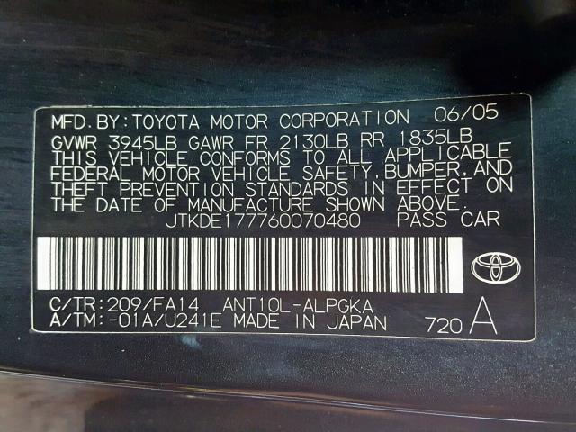 JTKDE177760070480 - 2006 TOYOTA SCION TC Qara foto 10