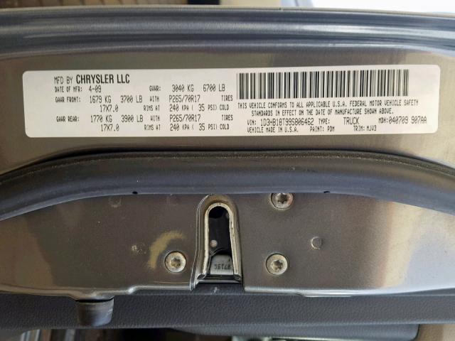 1D3HB18T99S806462 - 2009 DODGE RAM 1500 SILVER photo 10