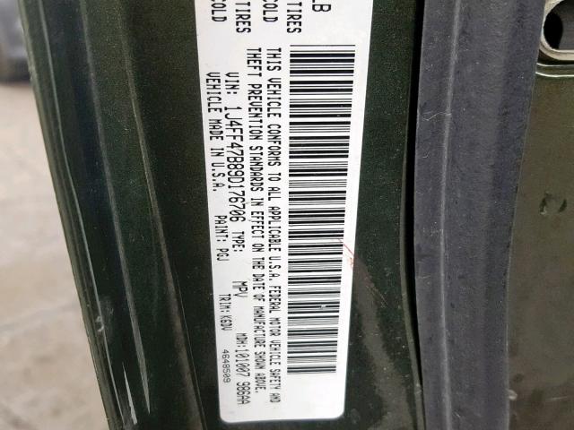 1J4FF47B89D176706 - 2009 JEEP COMPASS SP მწვანე ფოტო 10