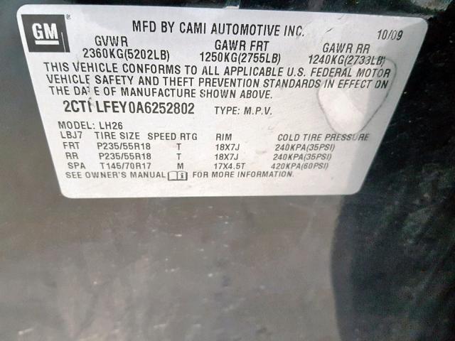 2CTFLFEY0A6252802 - 2010 GMC TERRAIN SL BLACK photo 10