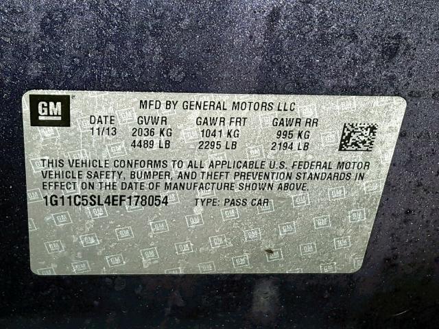 1G11C5SL4EF178054 - 2014 CHEVROLET MALIBU 1LT 蓝色 照片 10