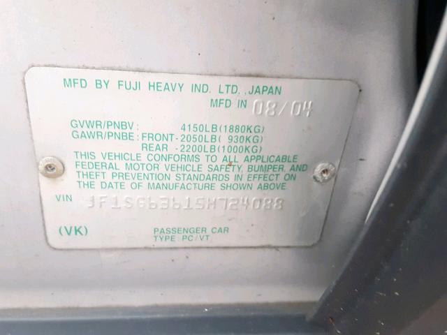 JF1SG63615H724088 - 2005 SUBARU FORESTER 2 Сріблястий фото 10