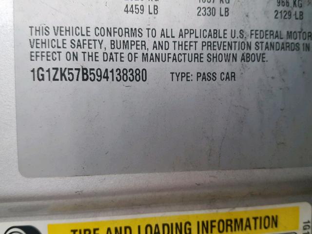 1G1ZK57B594138380 - 2009 CHEVROLET MALIBU LTZ ვერცხლისფერი ფოტო 10