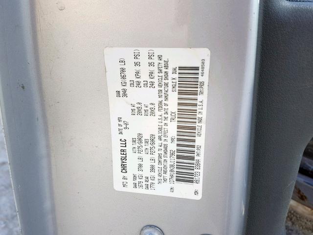 1D7HA18N38J117962 - 2008 DODGE RAM 1500 S SILVER photo 10